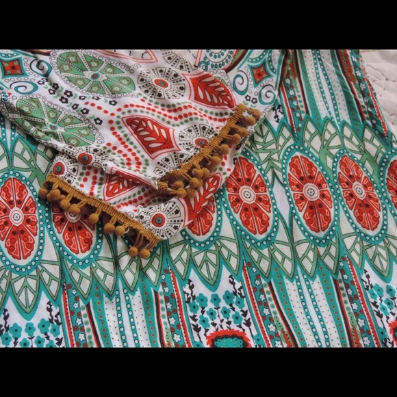 70's Style Tassle Trim Flower Hip 3/4 Length Sleeve Size Medium Dress - Picture 3 of 5